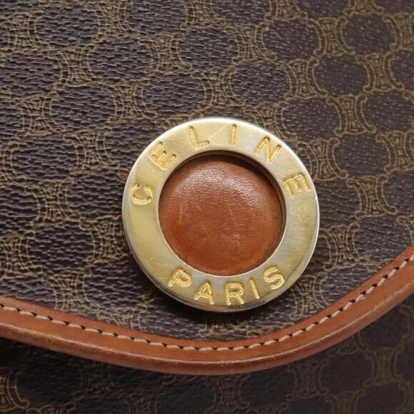 CELINE Macadam Canvas Shoulder Bag PVC Leather Brown Gold Auth - Picture 11 of 16